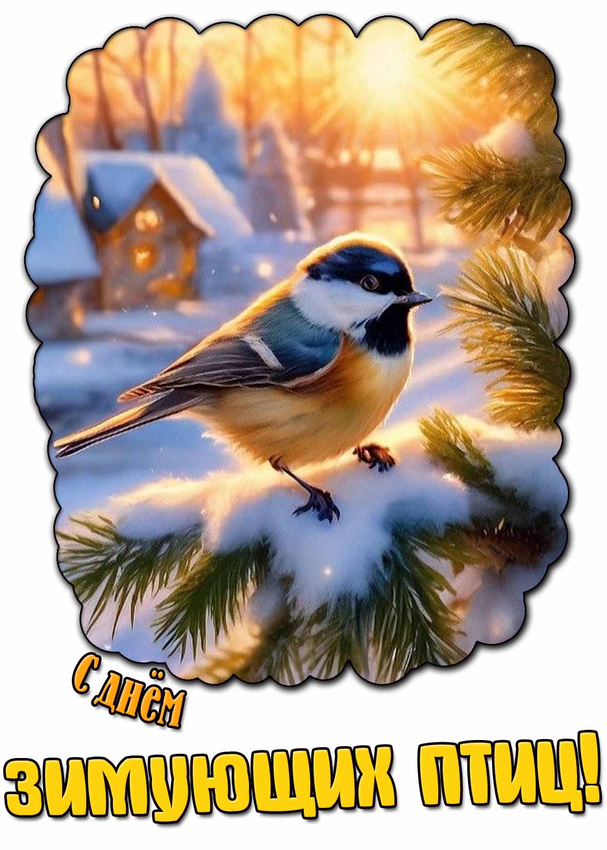 Красивая открытка с днём зимующих птиц