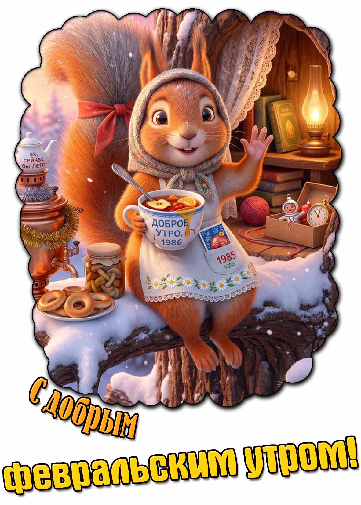 Прикольная открытка "С добрым февральским утром! Эх, сейчас бы лето!"
