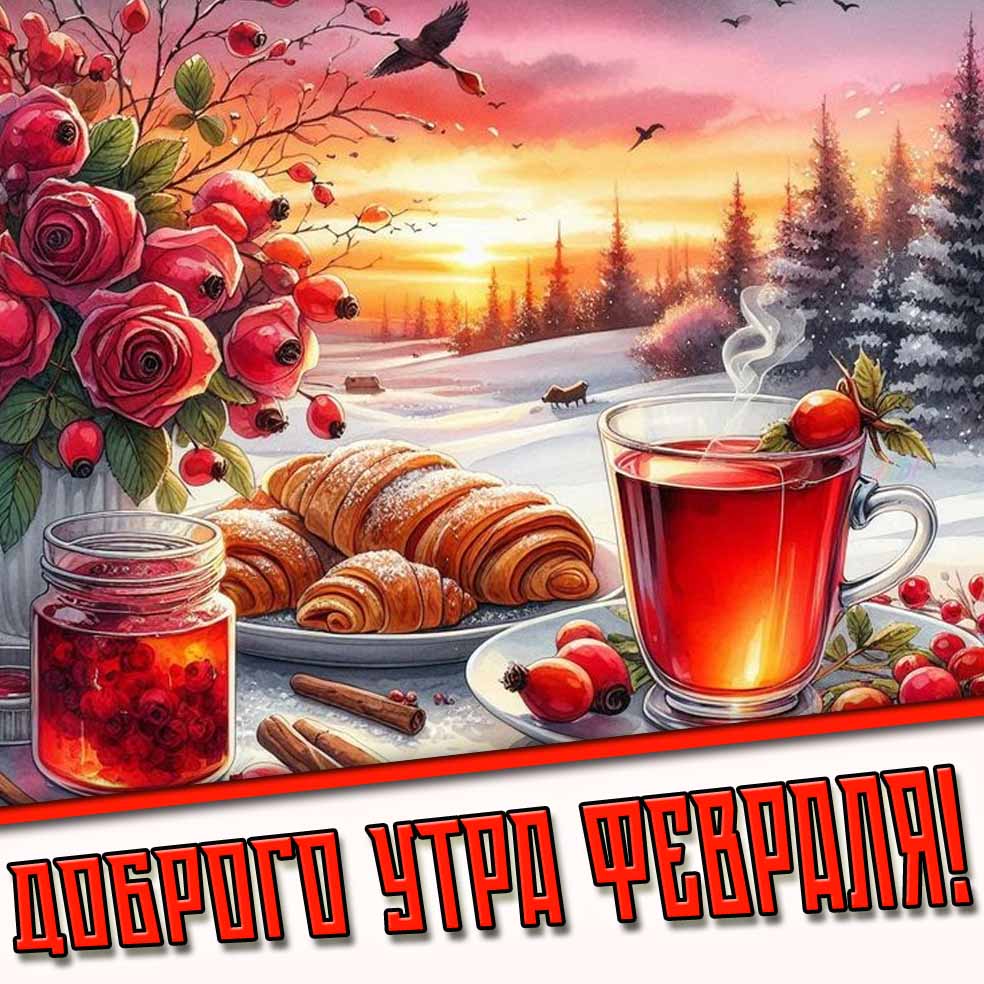 Доброго утра февраля! - открытка с чаем