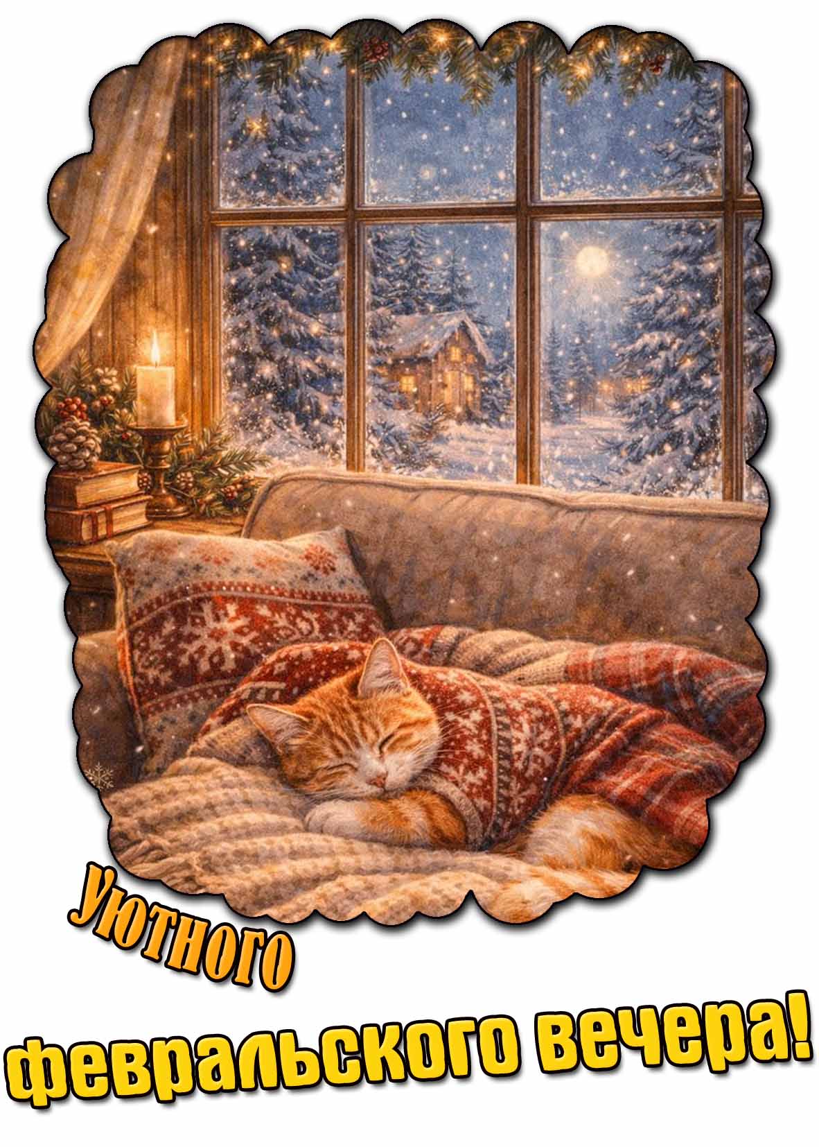 Открытка уютного февральского вечера