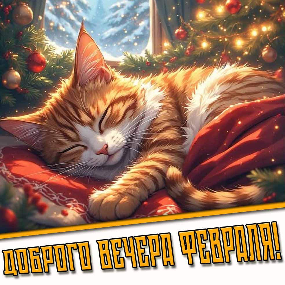 Доброго вечера февраля! - открытка с кошкой