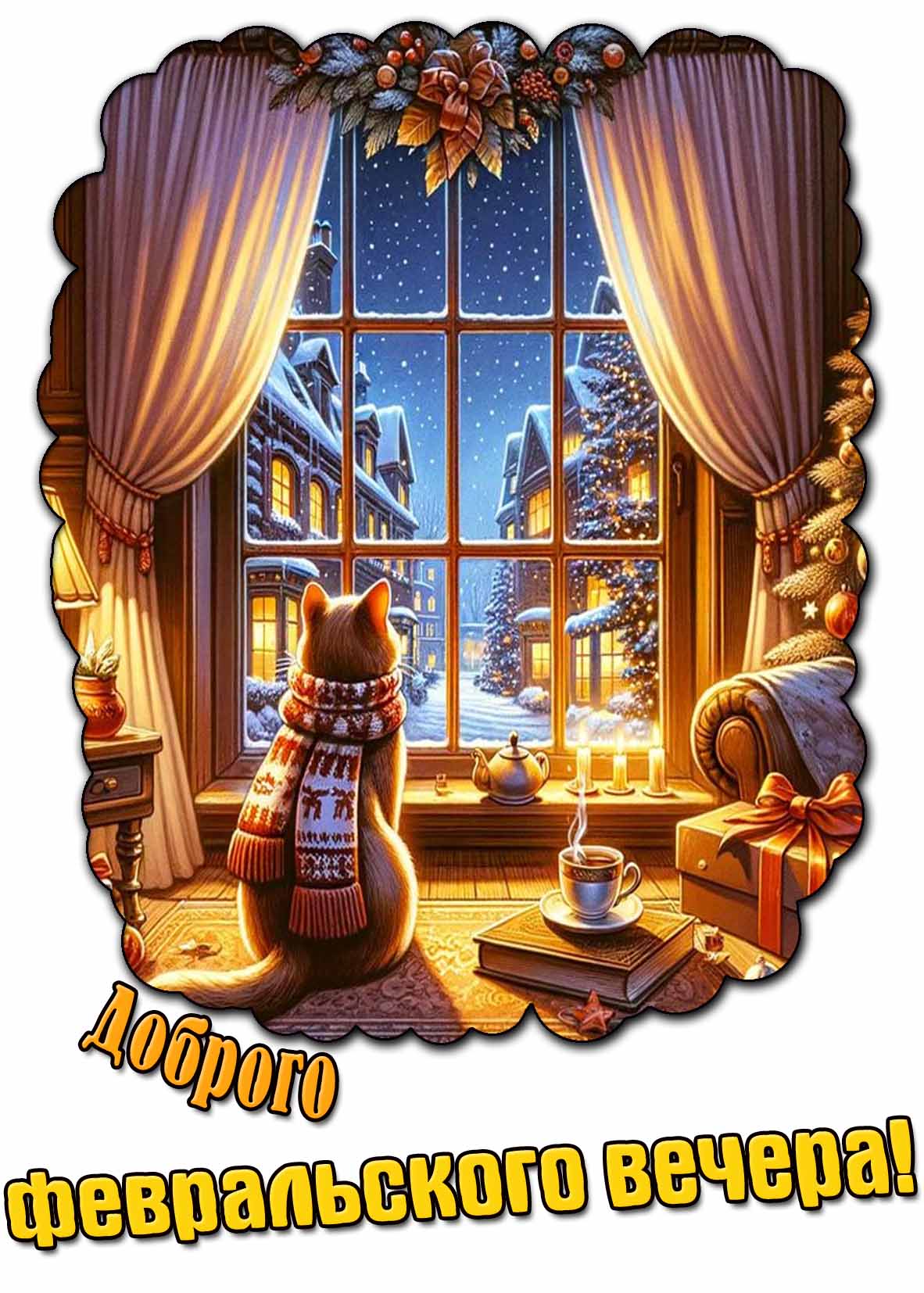 Доброго февральского вечера! - красивая открытка