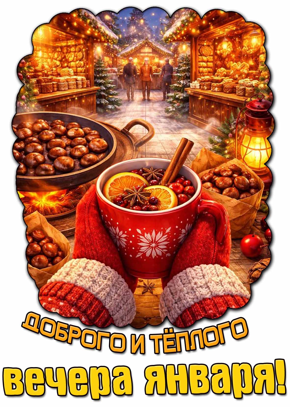 Открытка доброго и тёплого вечера января