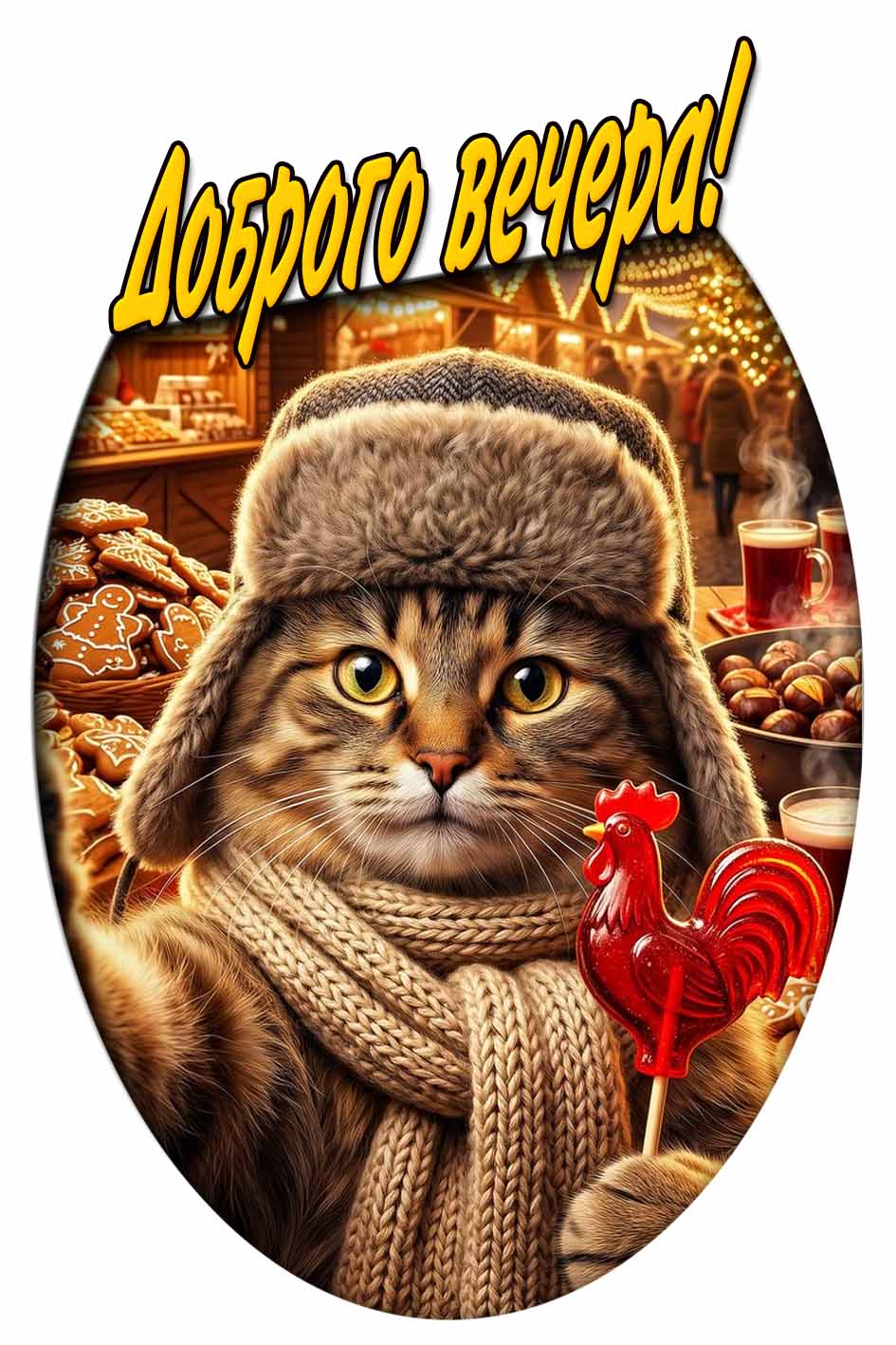 Доброго вечера! - прикольная зимняя картинка с котом