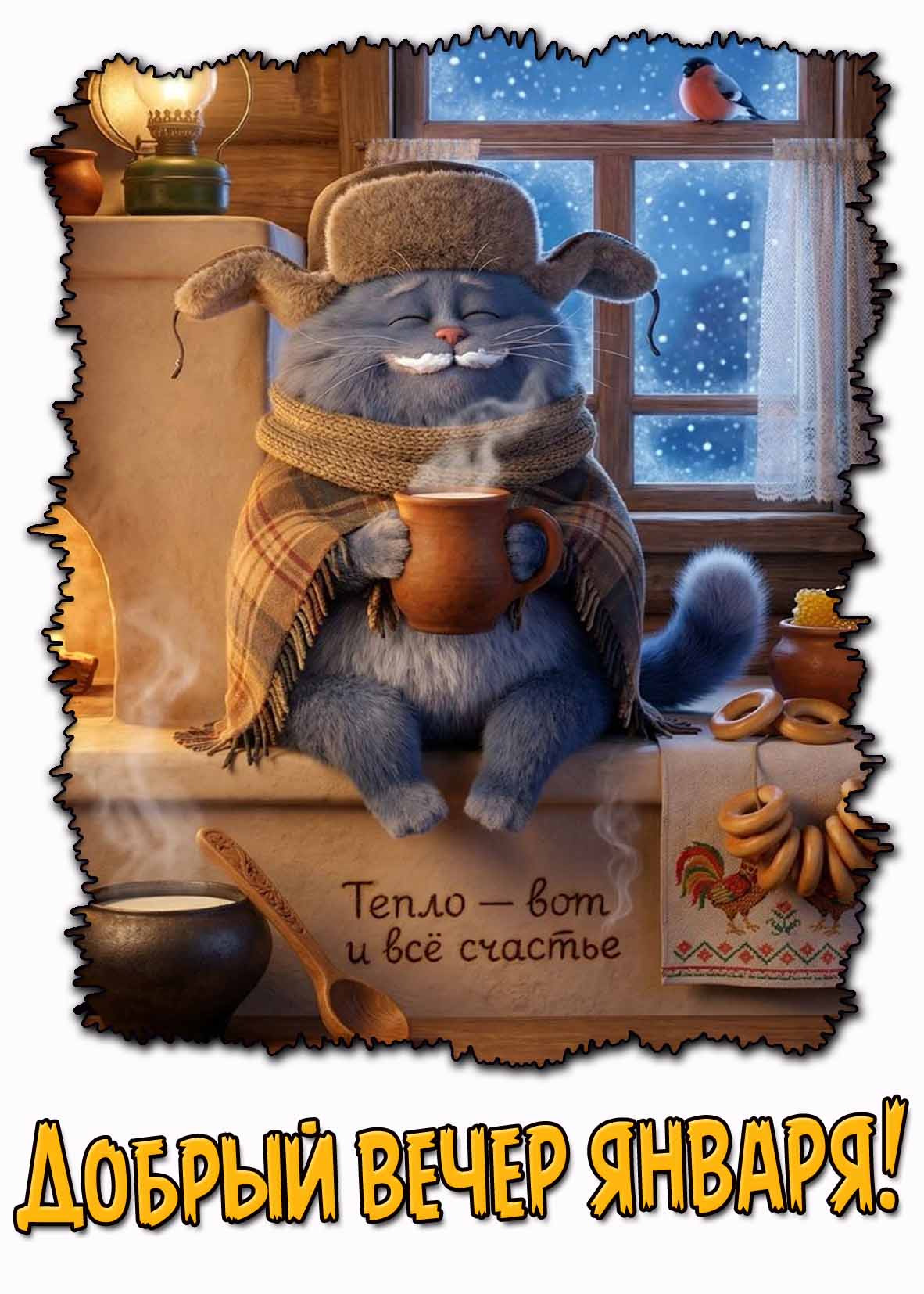 Картинка "Добрый вечер января! Тепло - вот и всё счастье!"