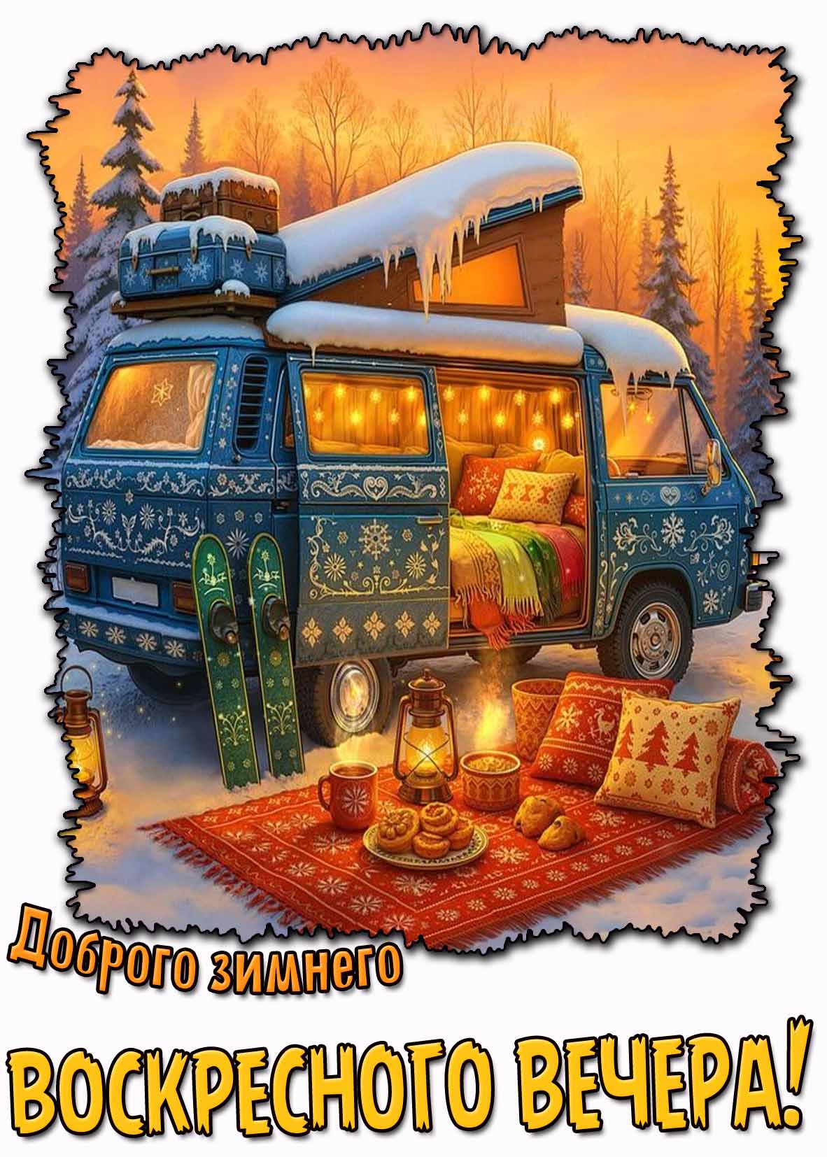 Картинка доброго зимнего воскресного вечера