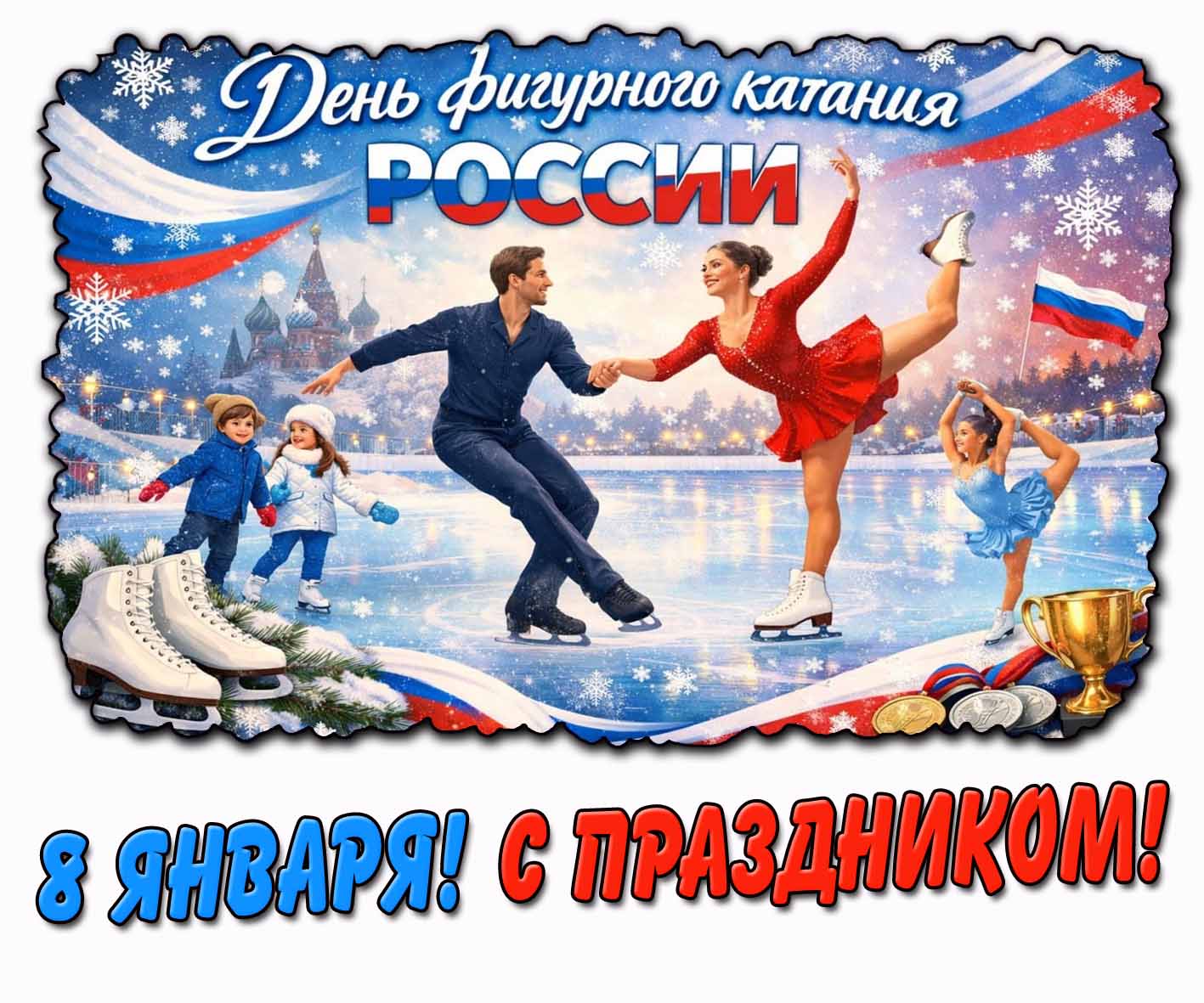 Красивая открытка на день фигурного катания в России - 8 января