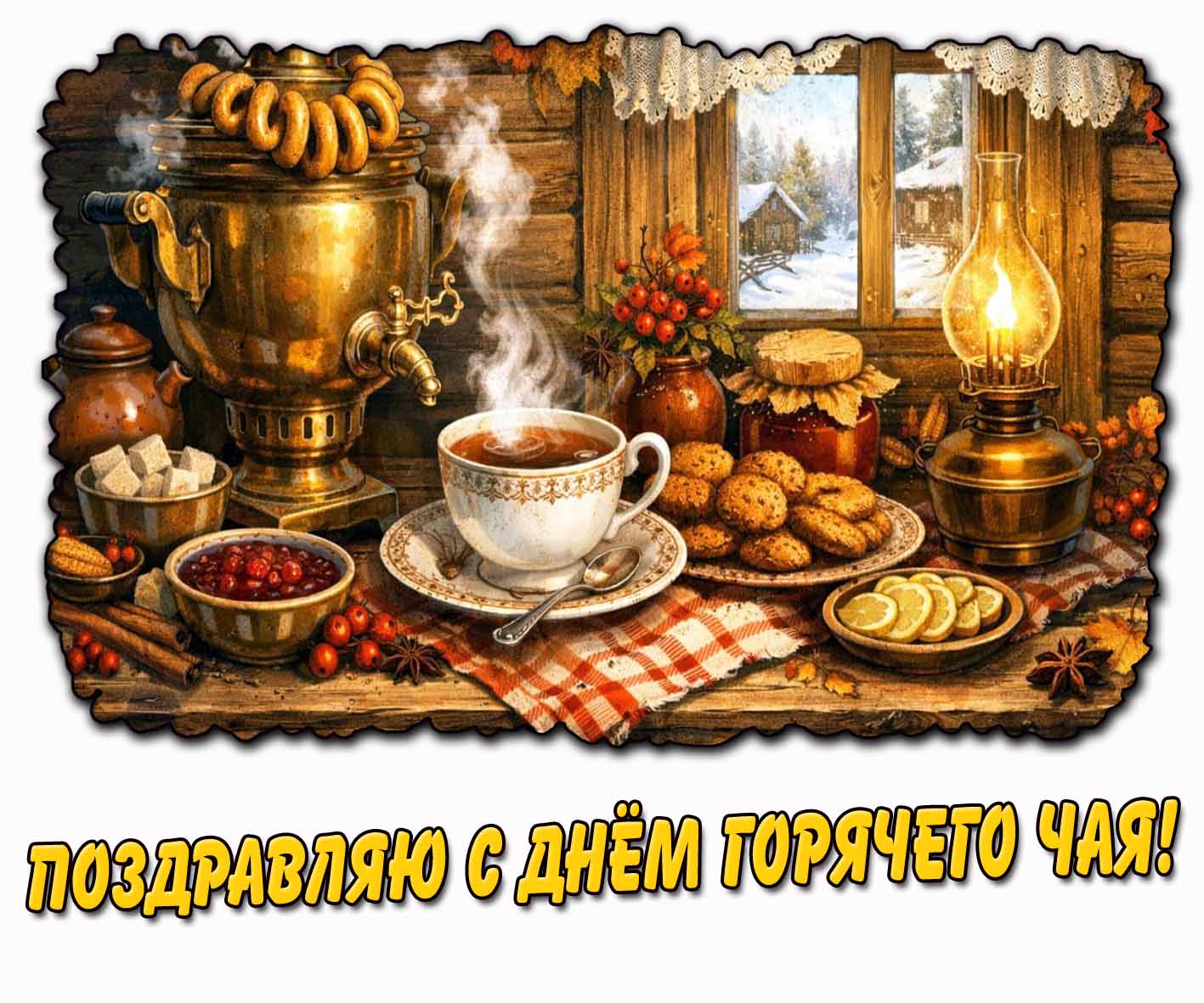 Открытка "Поздравляю с днём горячего чая!"