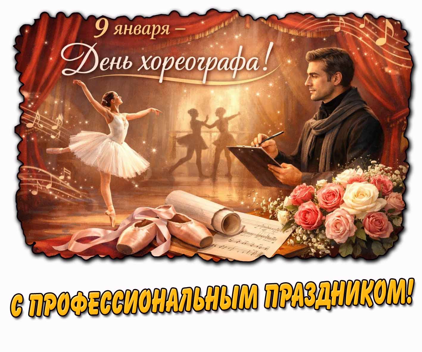 Открытка на 9 января "День хореографа! С профессиональным праздником!"