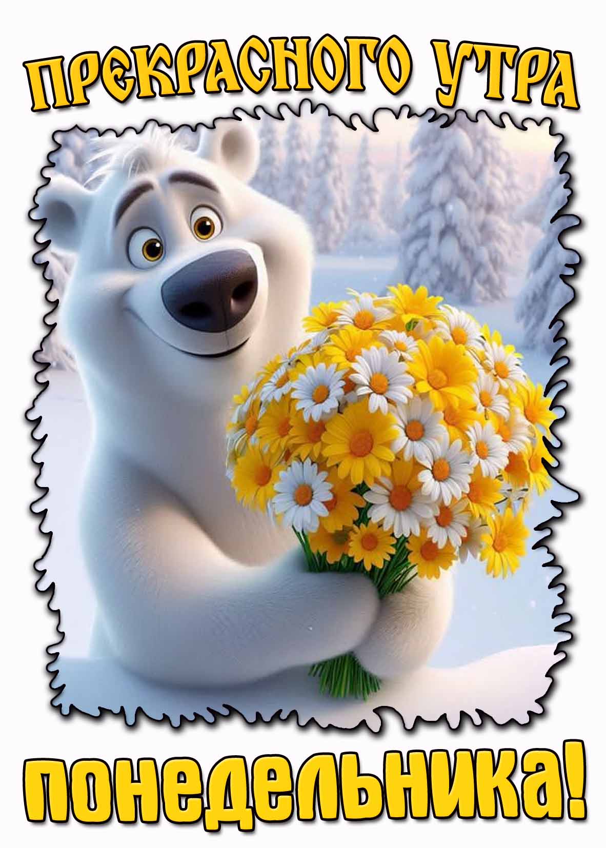 Зимняя открытка "Прекрасного утра понедельника!"