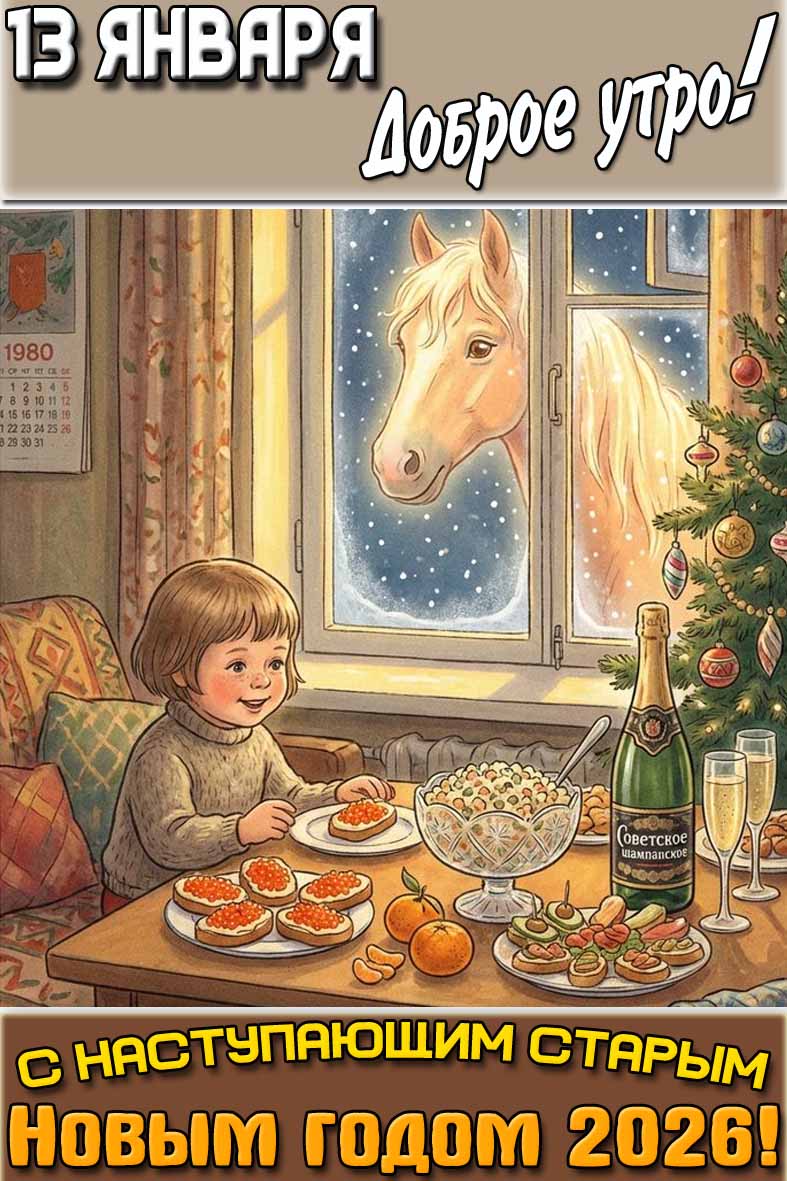 Открытка "13 января доброе утро! С наступающим Старым Новым годом 2026!"