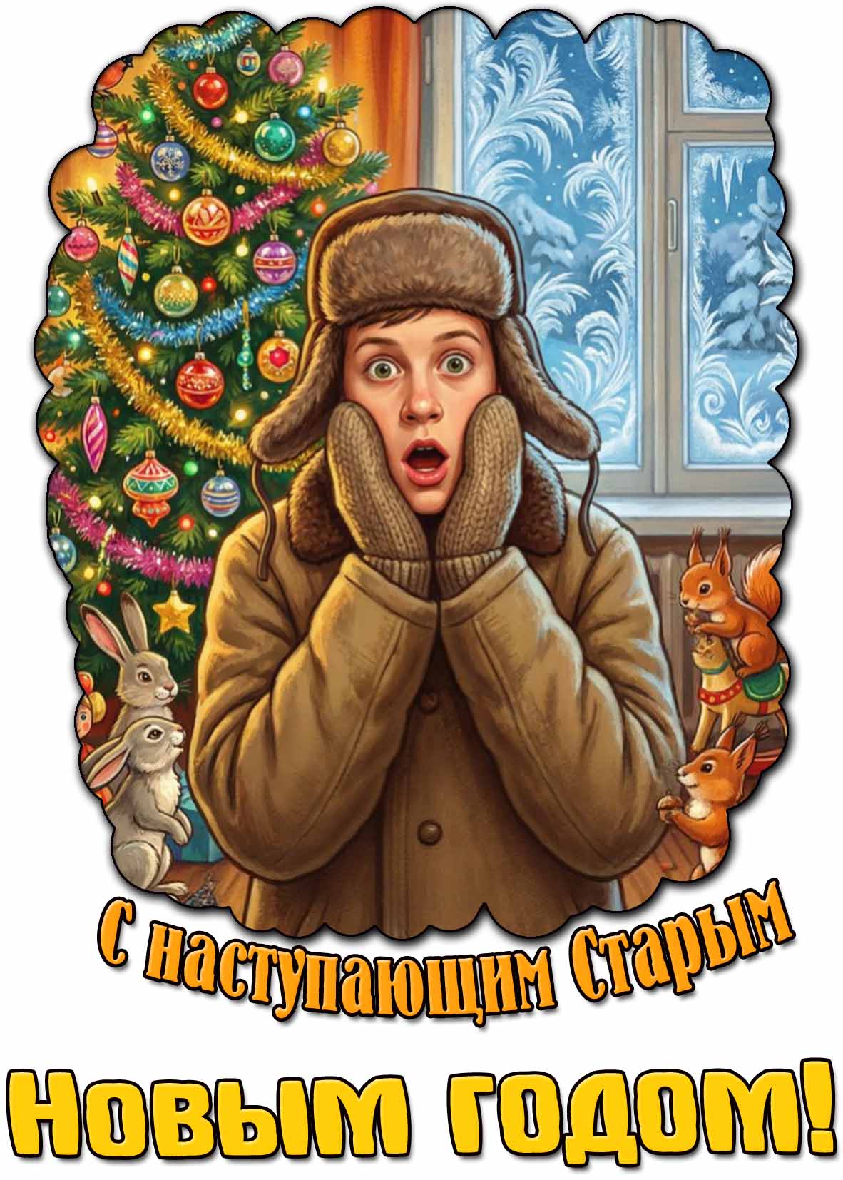 Прикольная открытка с наступающим Старым Новым годом