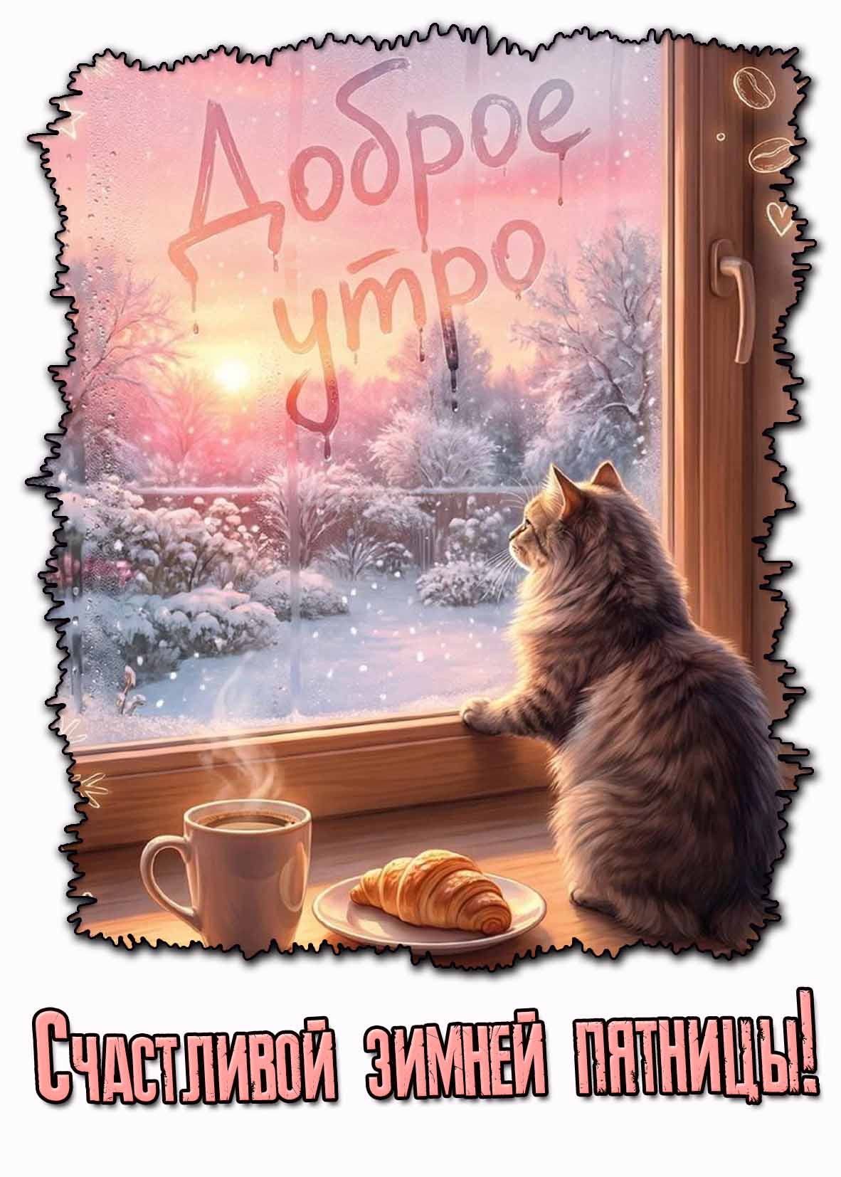 Открытка "Доброе утро! Счастливой зимней пятницы!"
