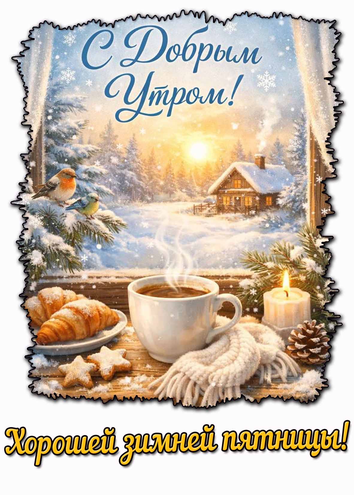 Открытка "С добрым утром! Хорошей зимней пятницы!"