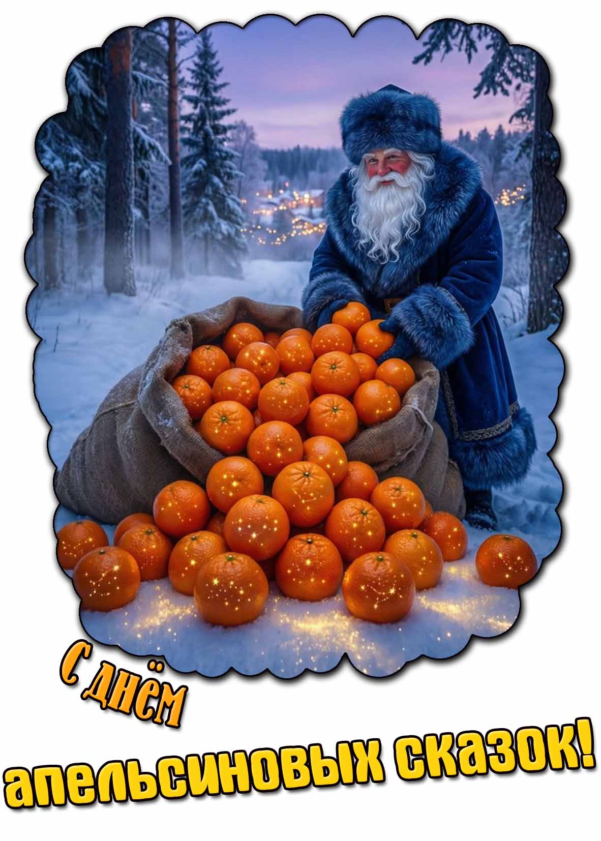 Зимняя открытка с днём апельсиновых сказок