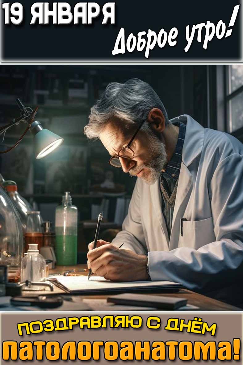 Открытка "19 января доброе утро! Поздравляю с днём патологоанатома!"