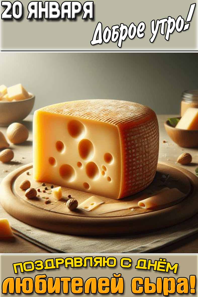 Открытка "20 января доброе утро! Поздравляю с днём любителей сыра!"