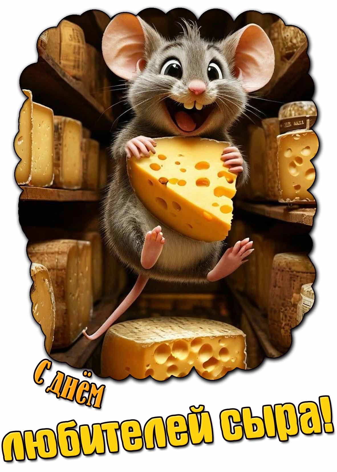 С днём любителей сыра! - прикольная открытка с мышонком