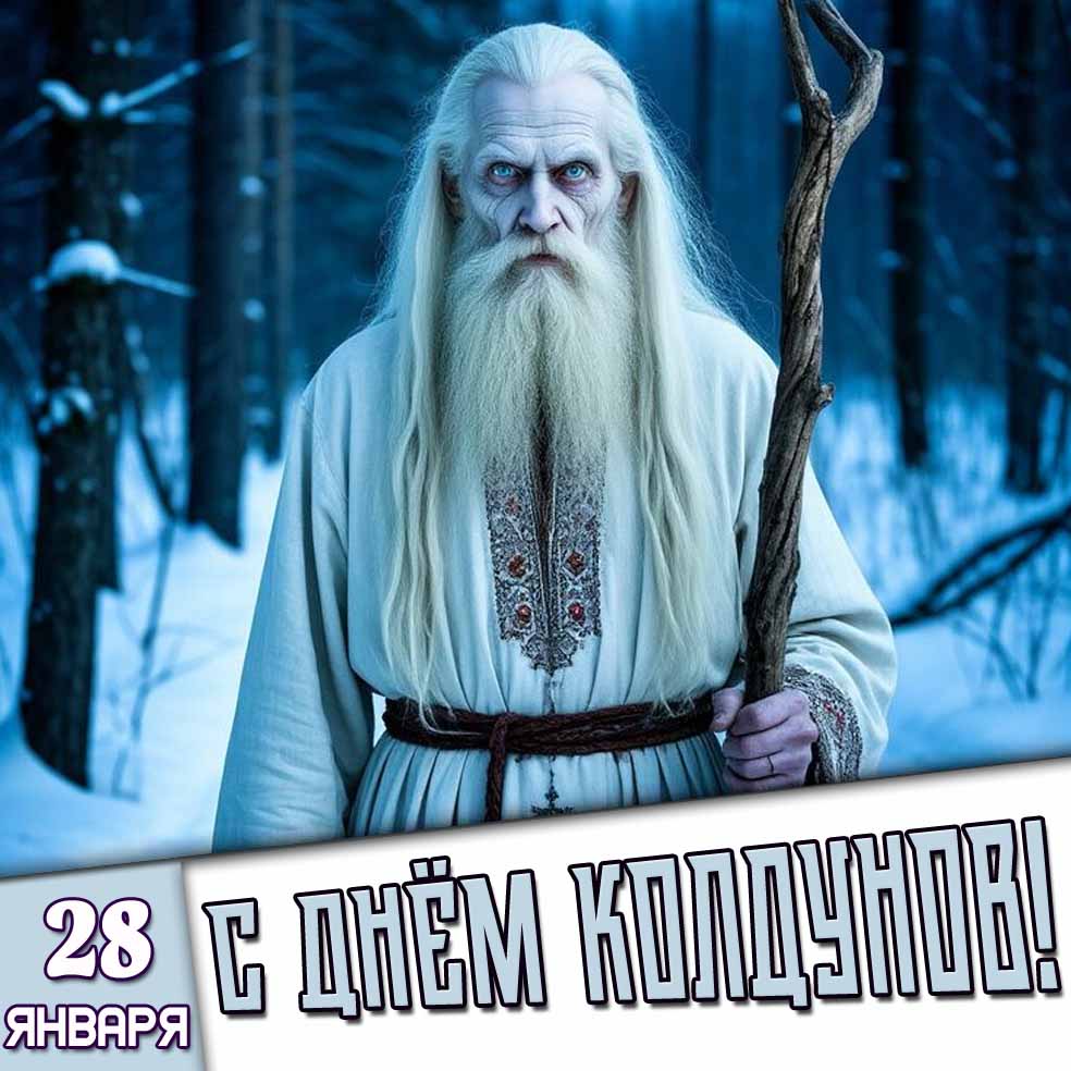 Зимняя открытка 28 января - с днём колдунов!