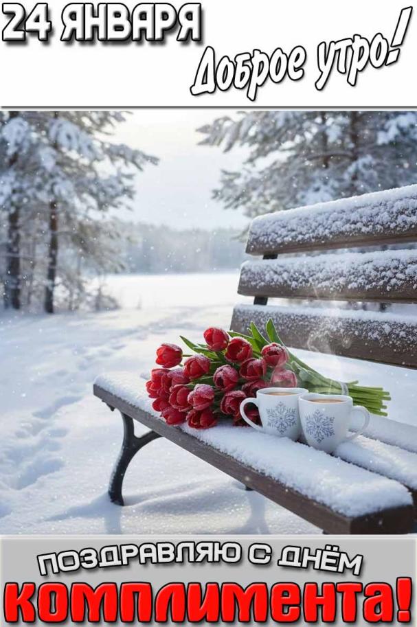 Открытка "24 января доброе утро! Поздравляю с днём комплимента!"