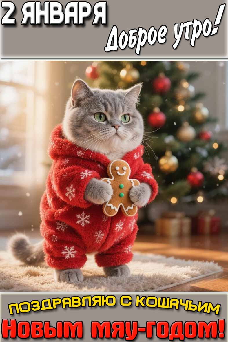 Картинка "2 января доброе утро! Поздравляю с кошачьим Новым мяу-годом!"