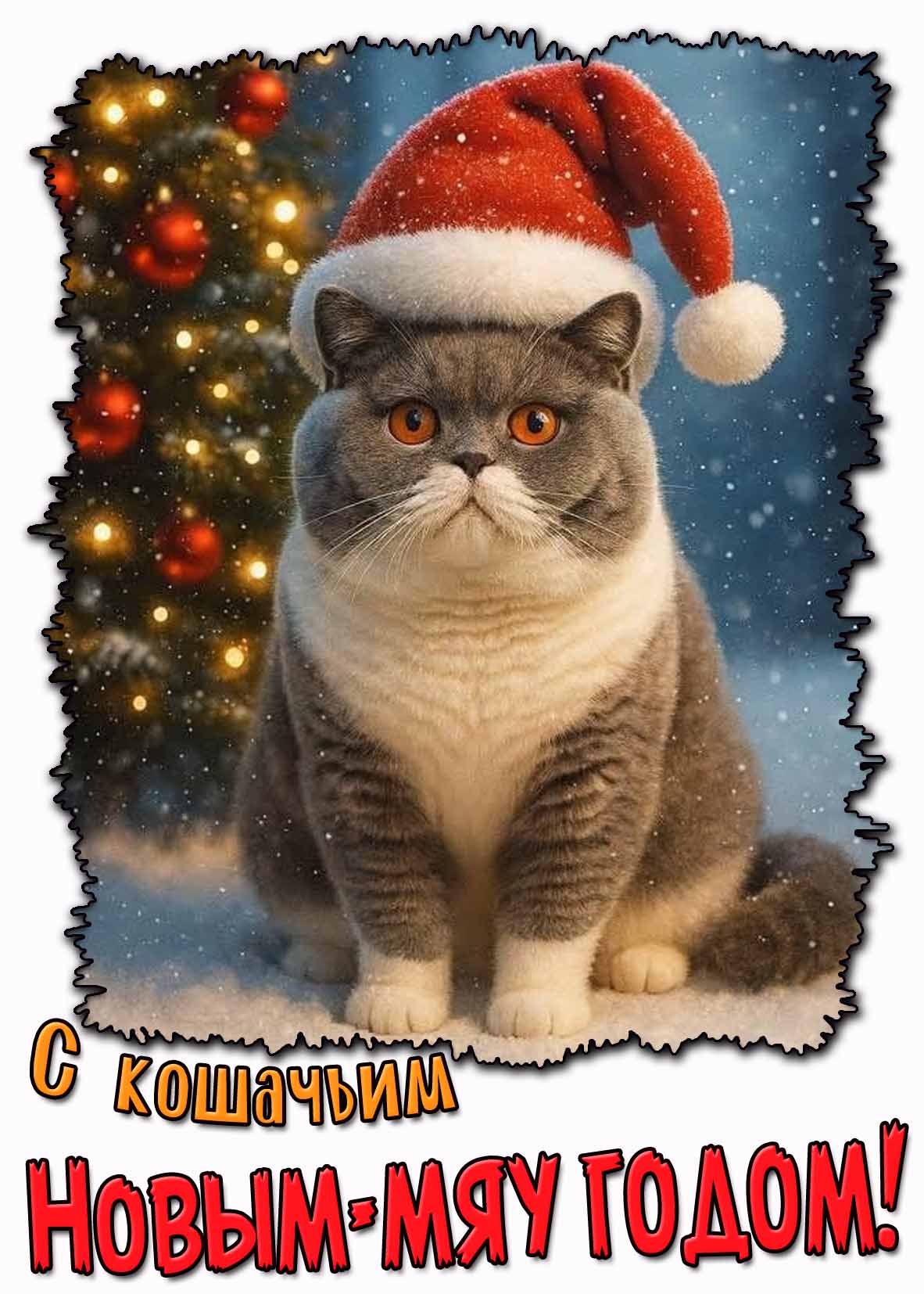Прикольная картинка с кошачьим Новым мяу-годом!