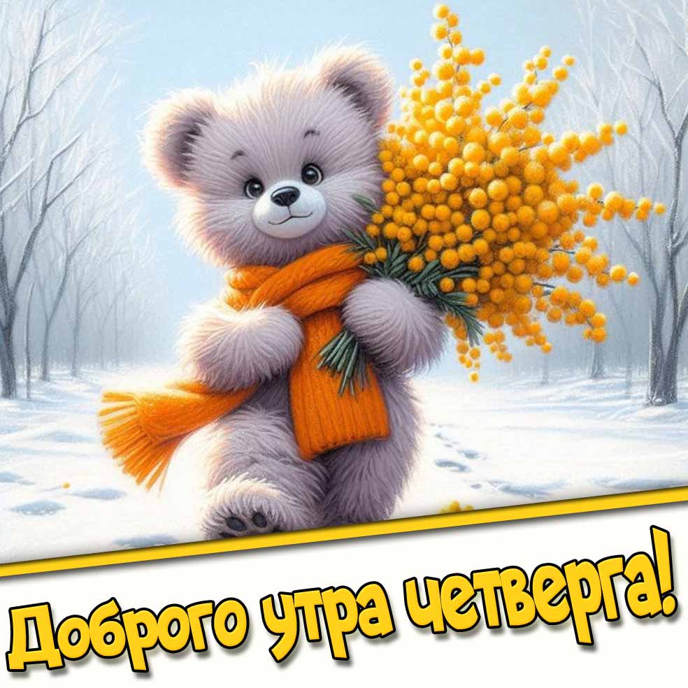 Доброго утра четверга! - зимняя открытка с цветами