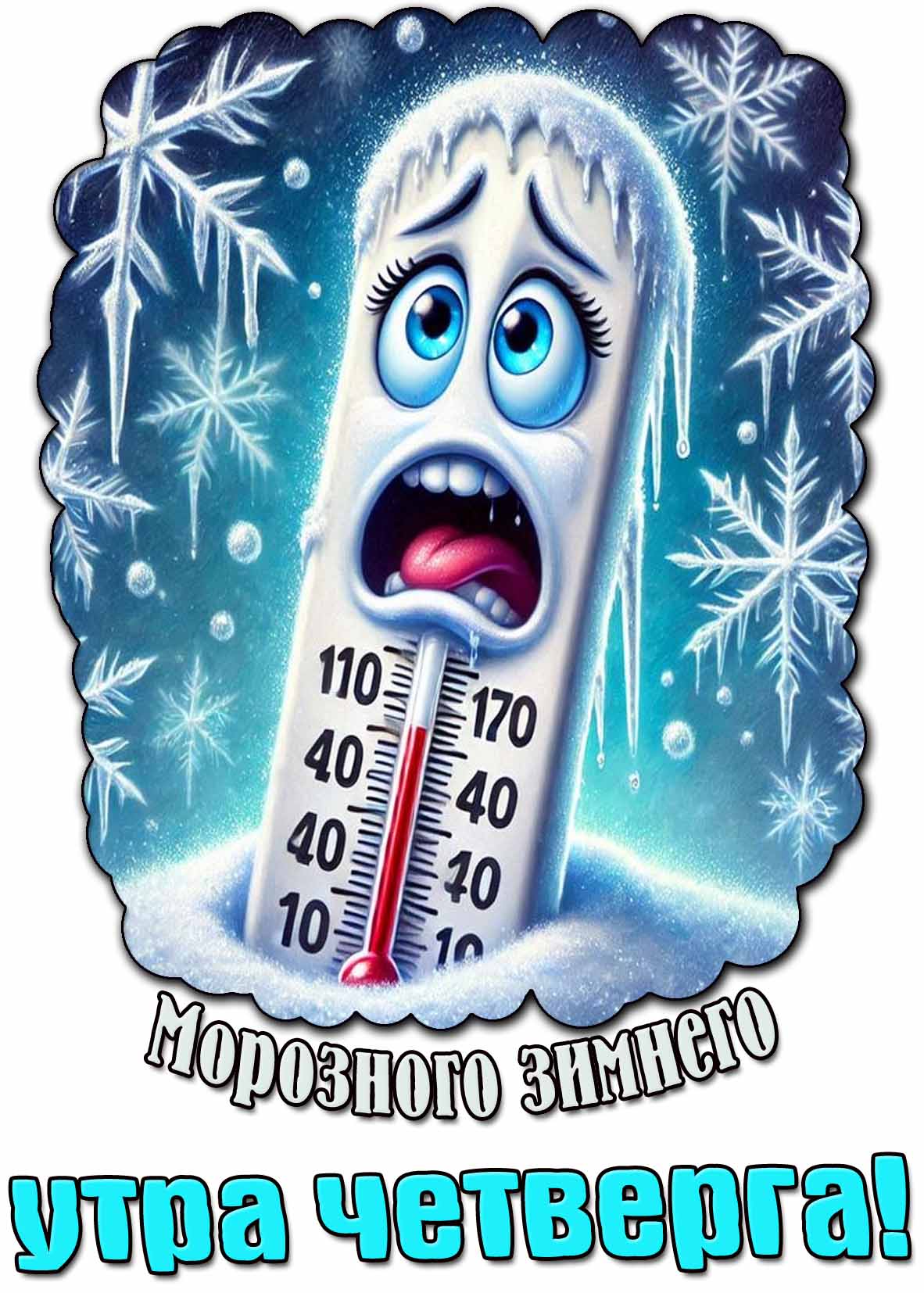 Смешная открытка морозного зимнего утра четверга