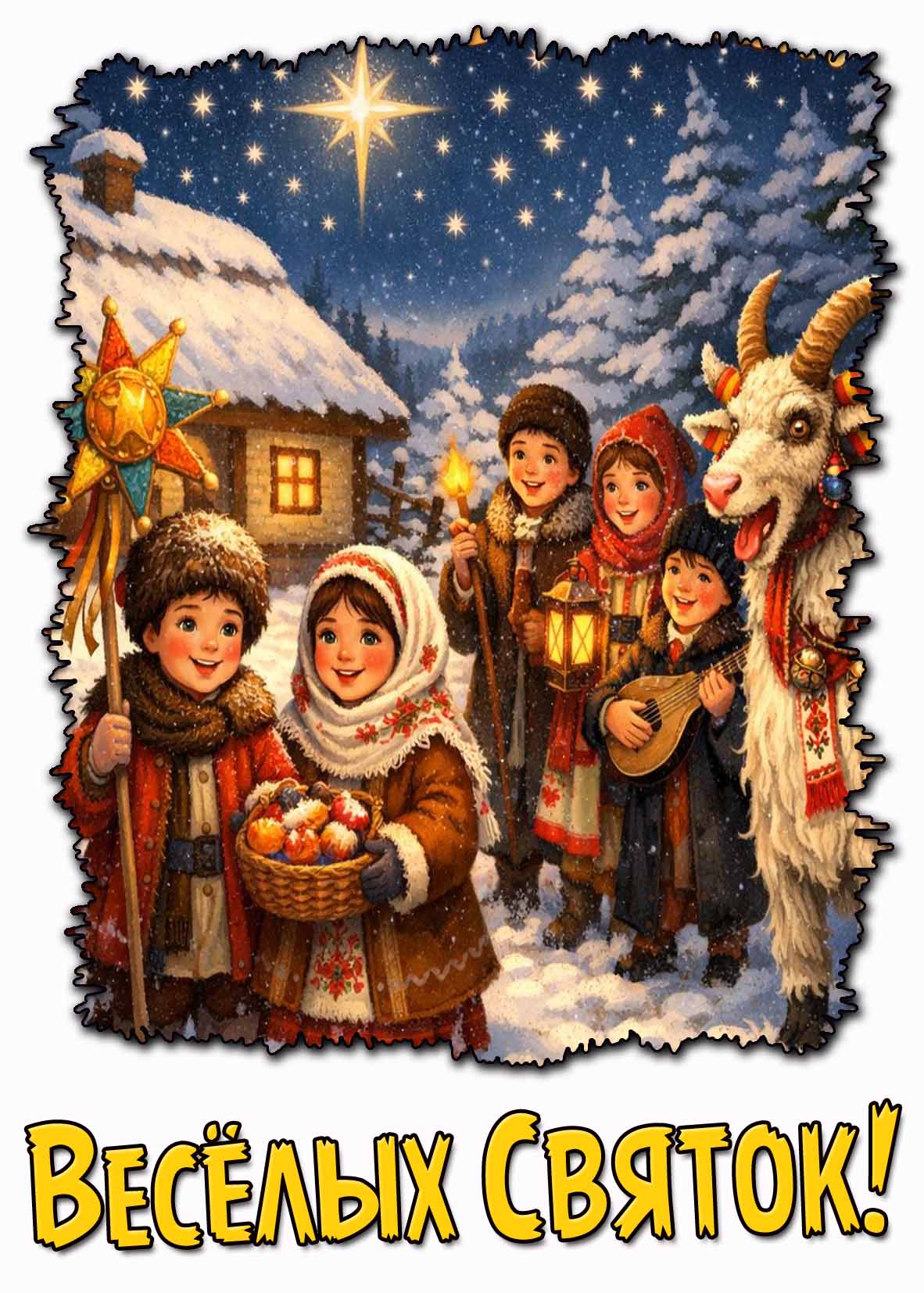 Открытка весёлых святок