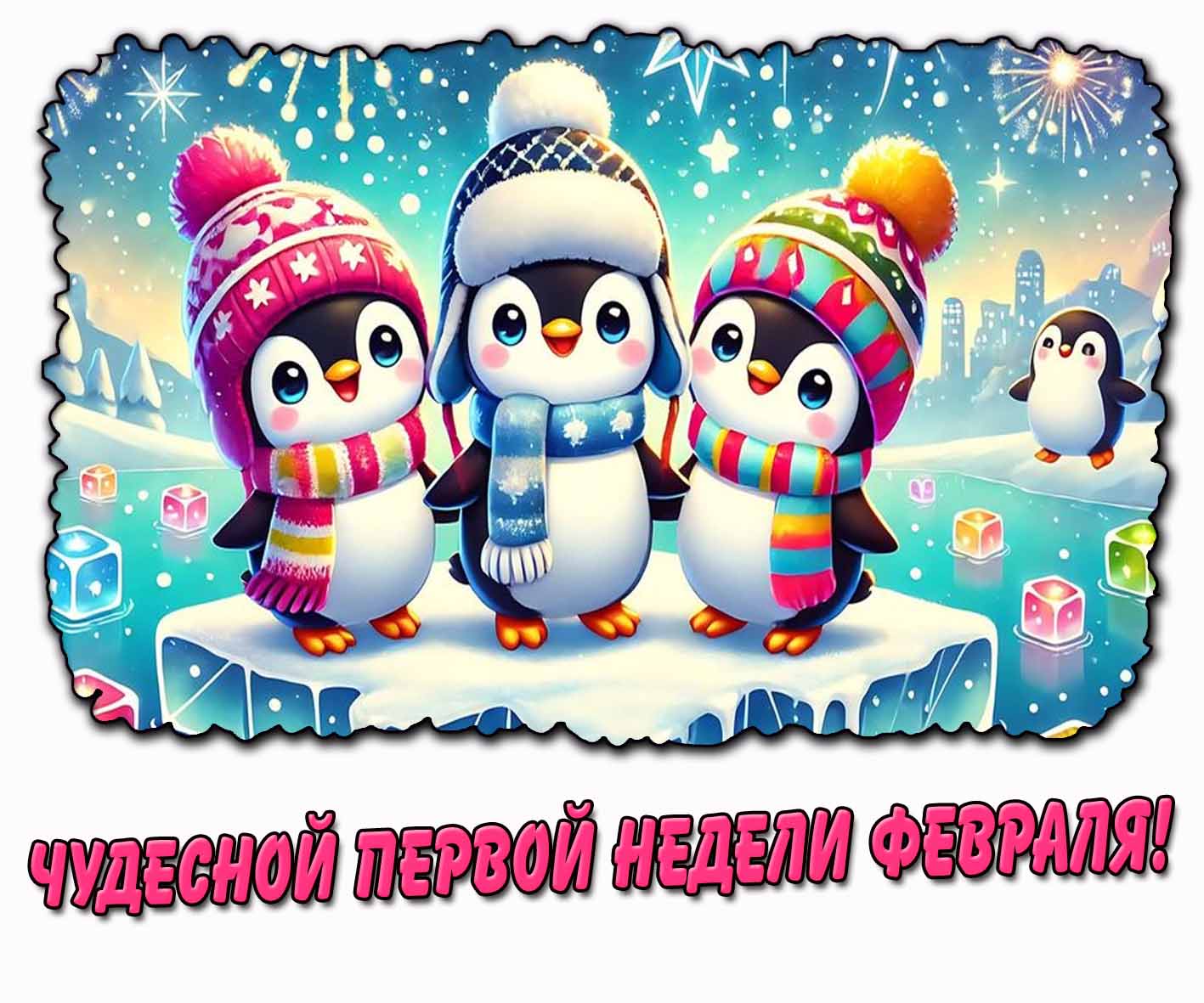 Чудесной первой недели февраля! - открытка с пингвинами
