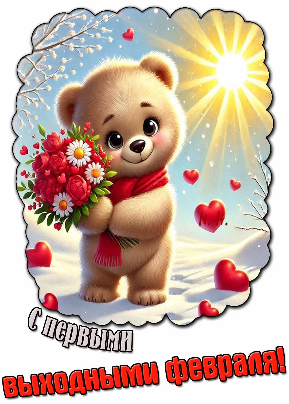 Открытка с первыми выходными февраля