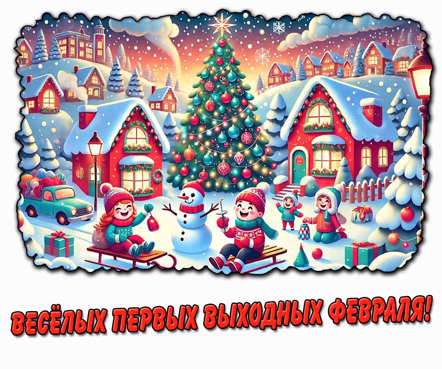 Весёлых первых выходных февраля! - зимняя картинка