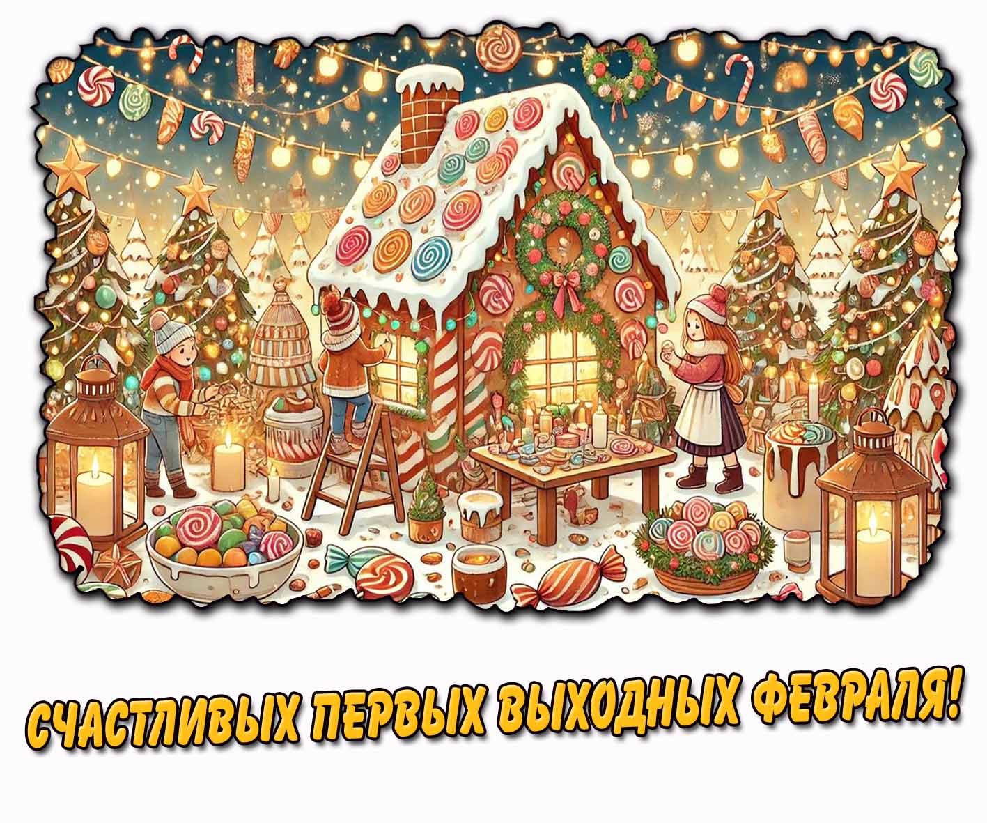 Открытка счастливых первых выходных февраля