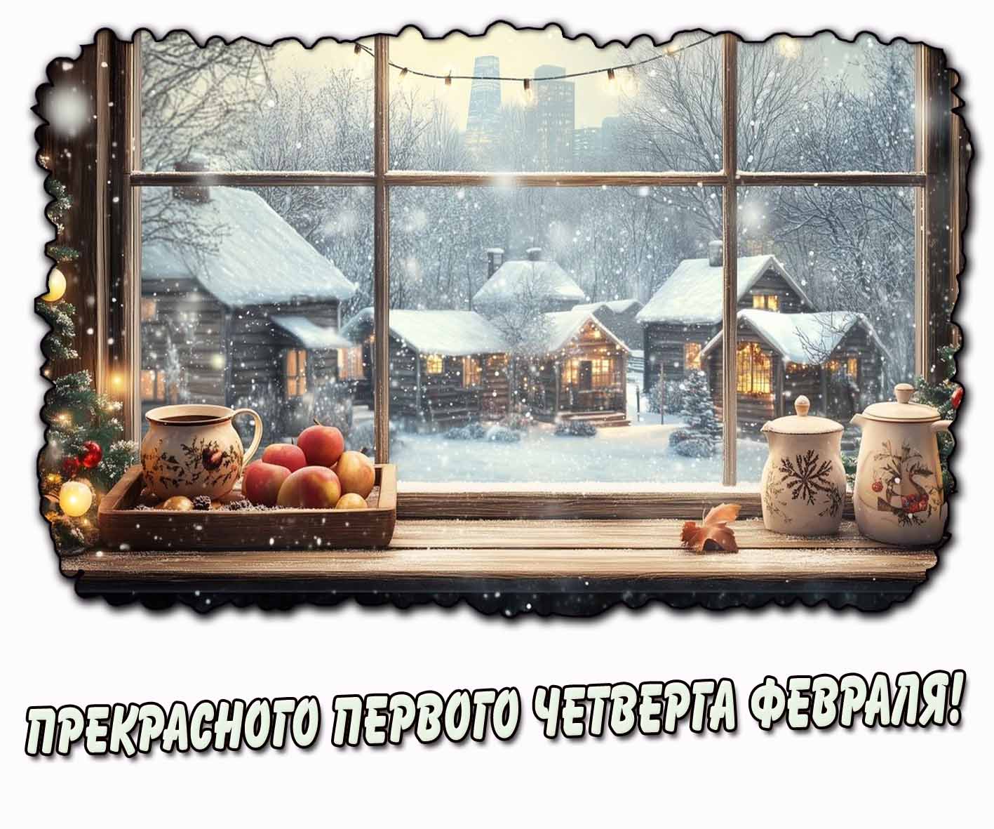 Прекрасного первого четверга февраля! - снежная открытка
