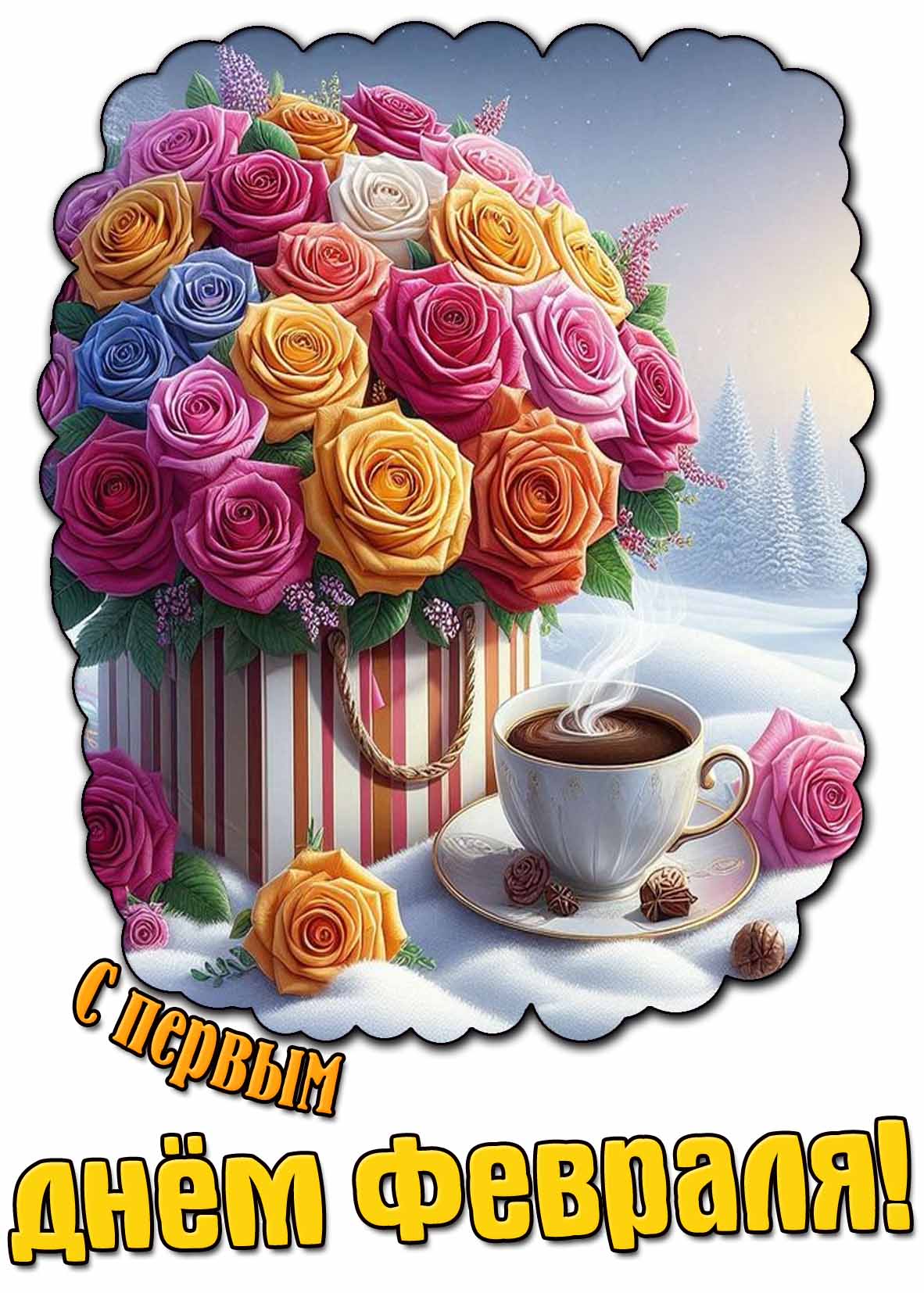 С первым днём Февраля! - красивая картинка с розами