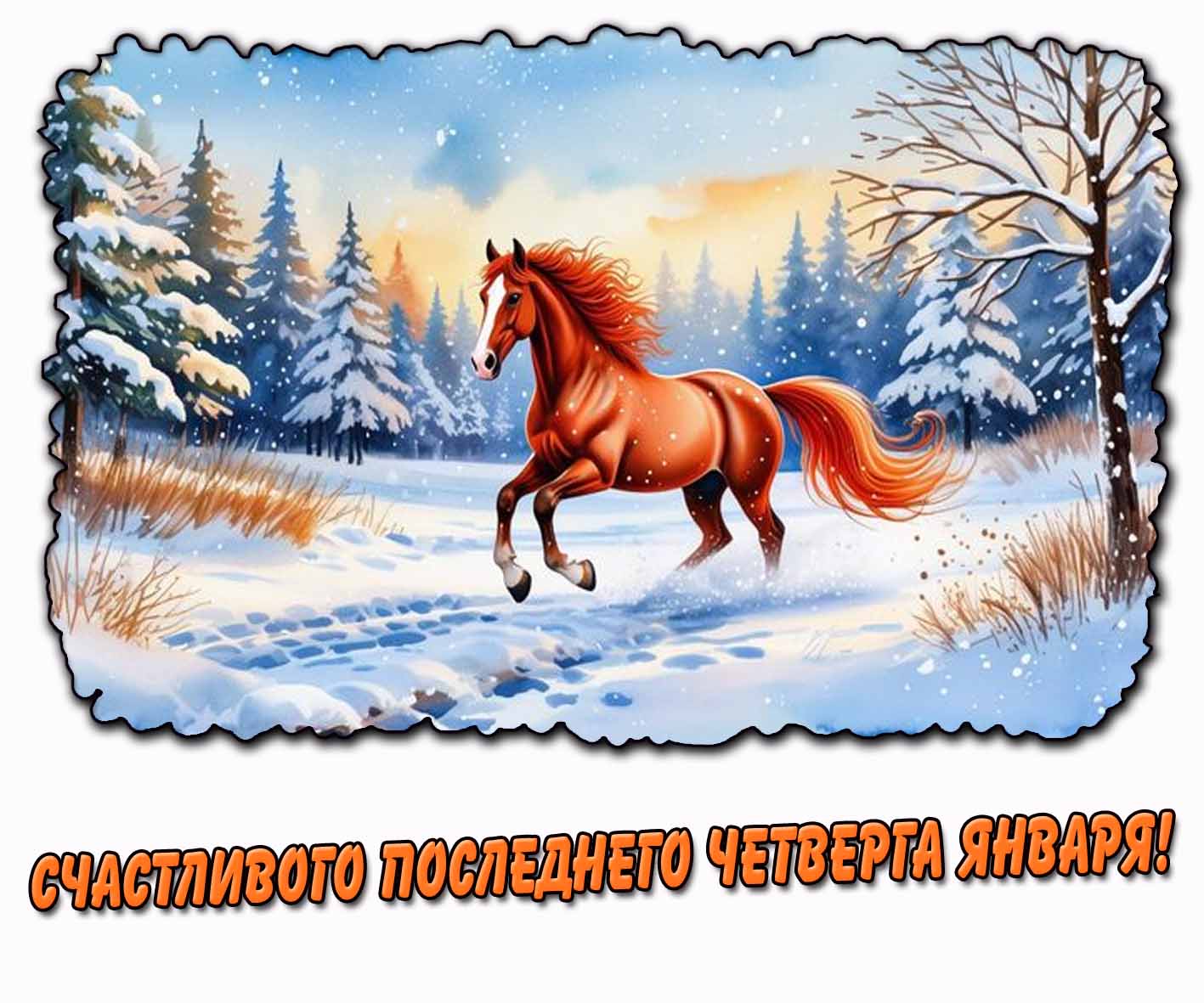 Счастливого последнего четверга января! - открытка с лошадью
