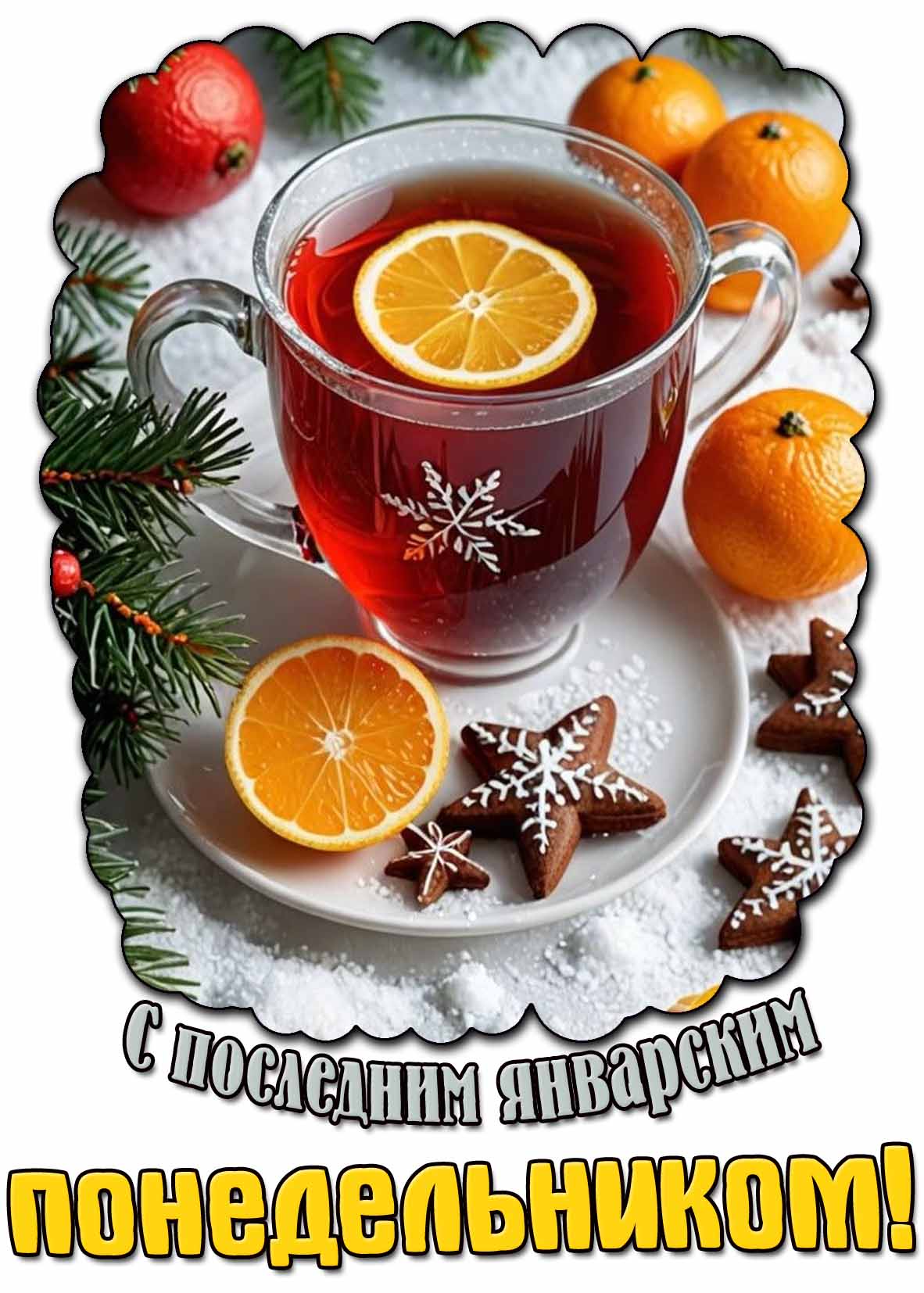 С последним январским понедельником! - открытка с чаем