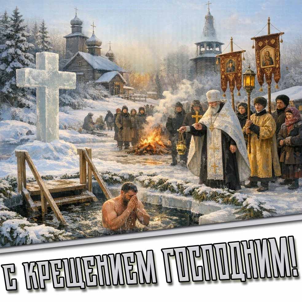 Православная открытка с Крещением Господним