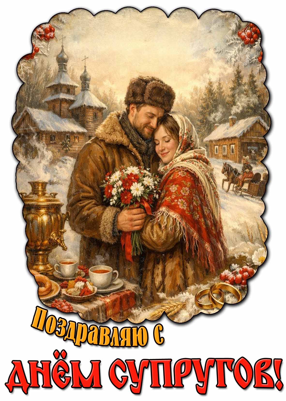Красивая зимняя открытка "Поздравляю с днём супругов!"