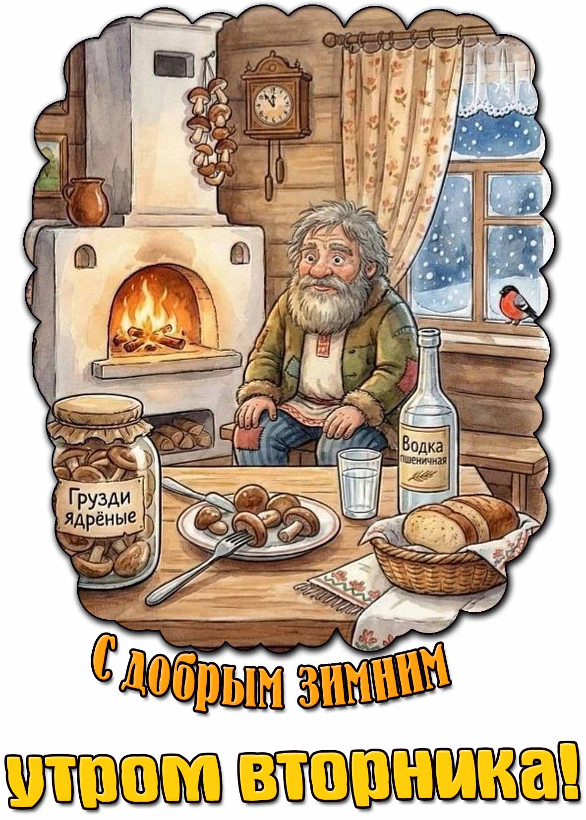 Прикольная открытка с добрым зимним утром вторника