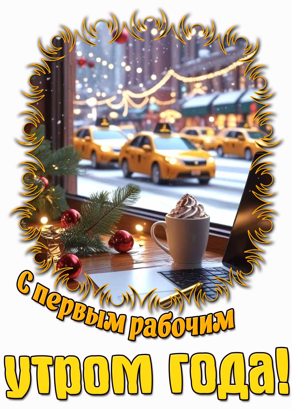 Открытка с первым рабочим утром года