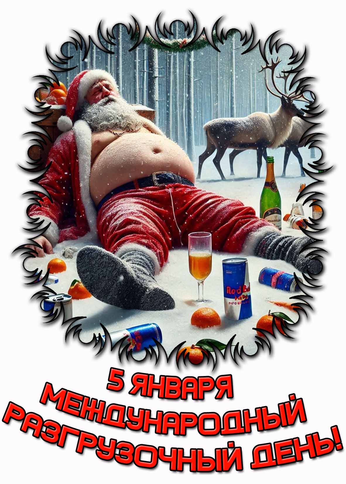Весёлая открытка на Международный разгрузочный день - 5 января