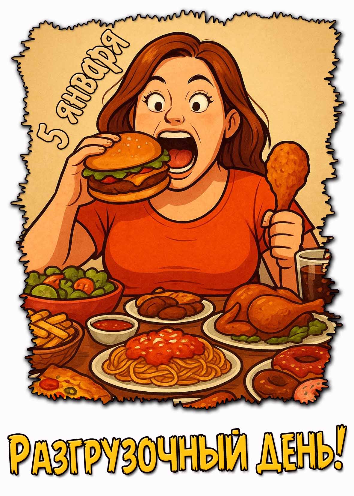 Разгрузочный день! - прикольная открытка на 5 января