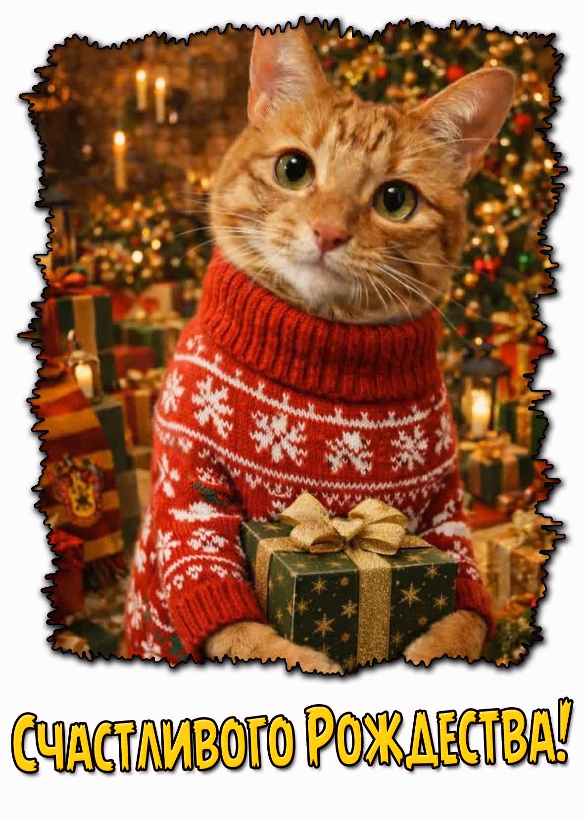 Счастливого Рождества! - открытка с котиком