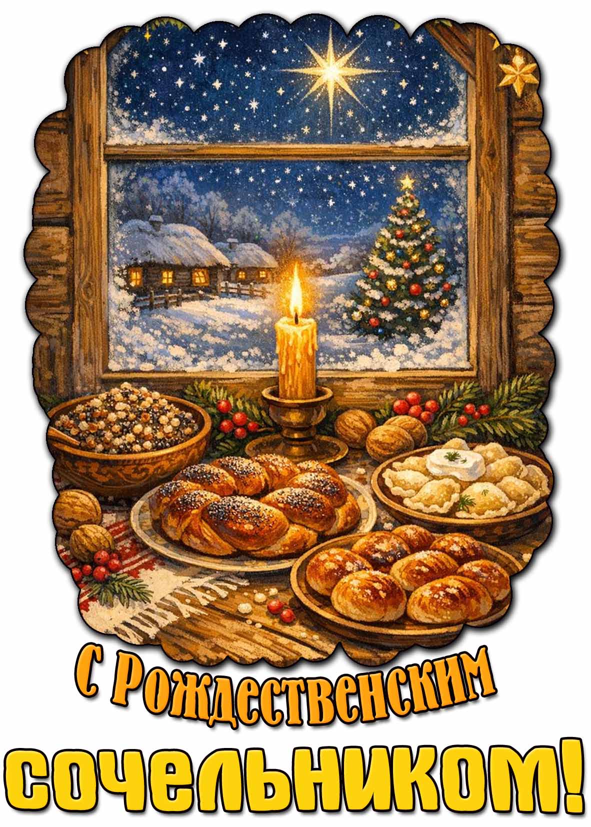 С Рождественским сочельником! - красивая открытка