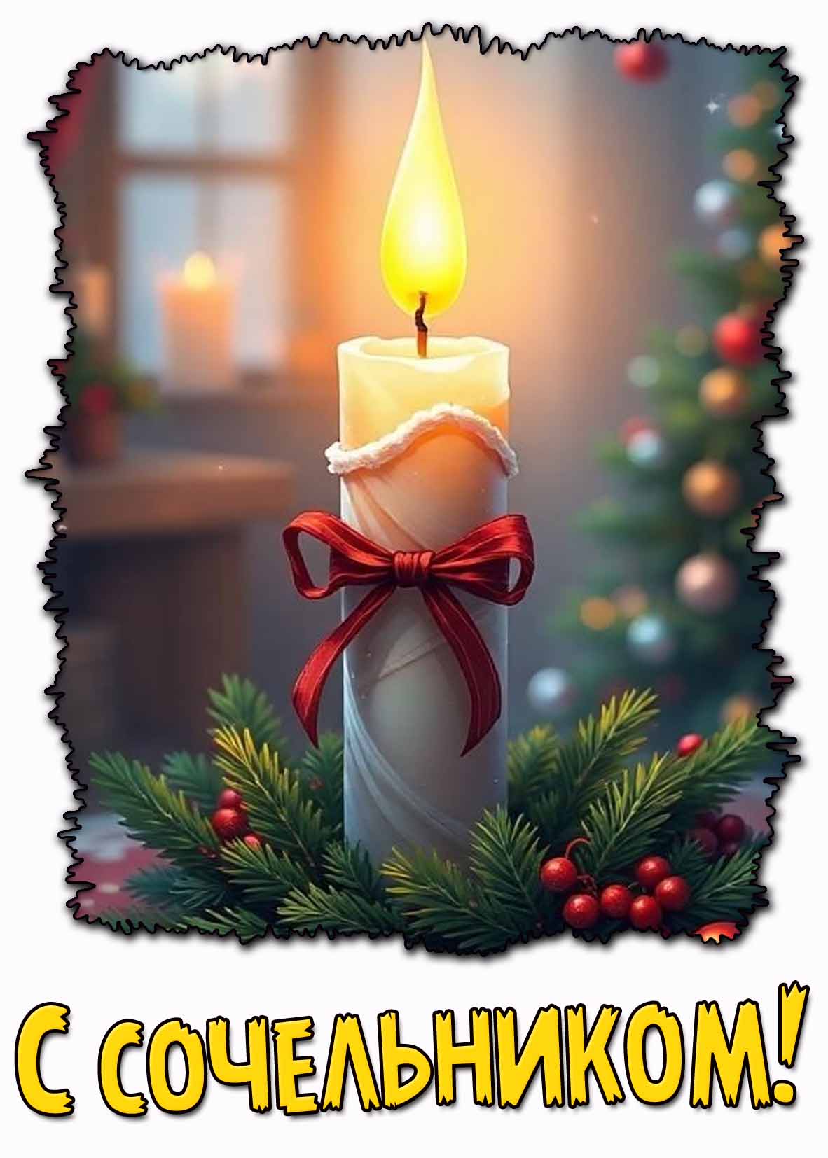 С сочельником! - открытка со свечой