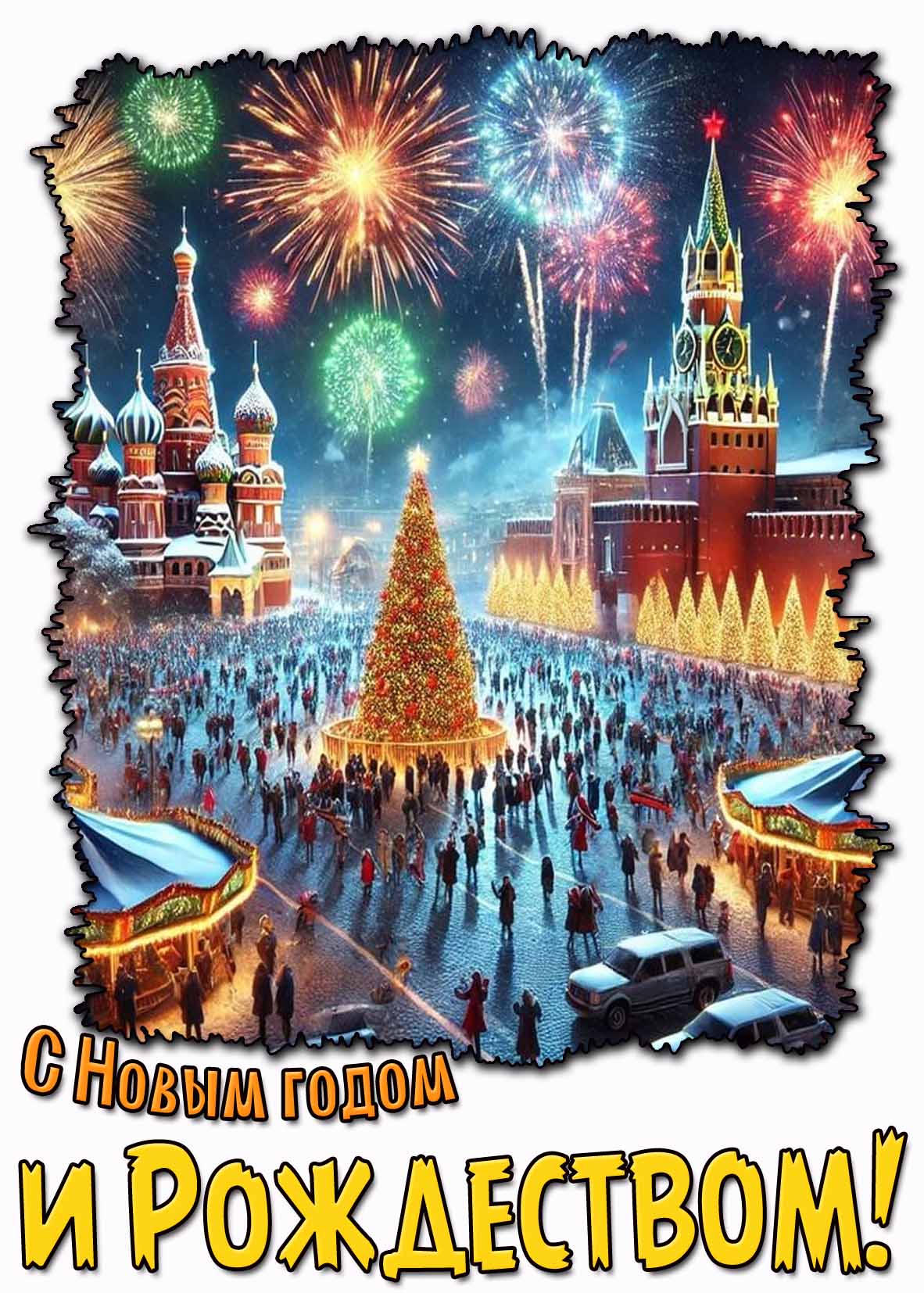 С Новым годом и Рождеством! - красивая открытка