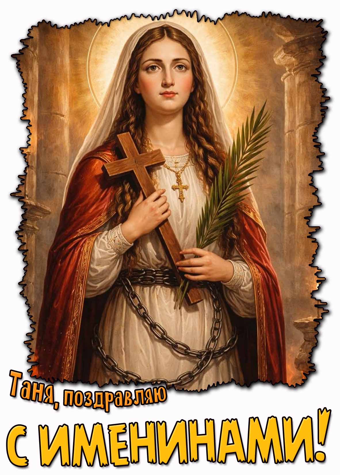 Церковная открытка "Таня, поздравляю с именинами!"