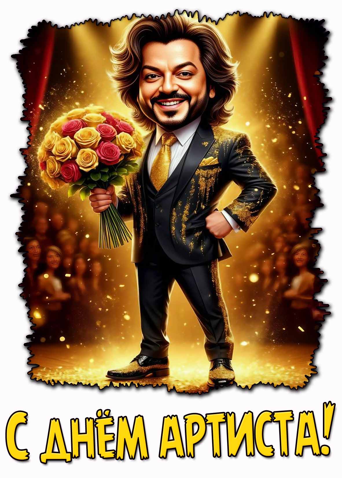 С днём артиста! - открытка с мужчиной с цветами