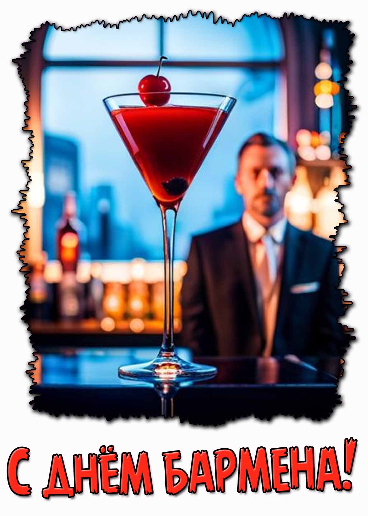 Стильная открытка с днём бармена